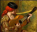 Spanish Canvas Paintings - Young Spanish Woman with a Guitar